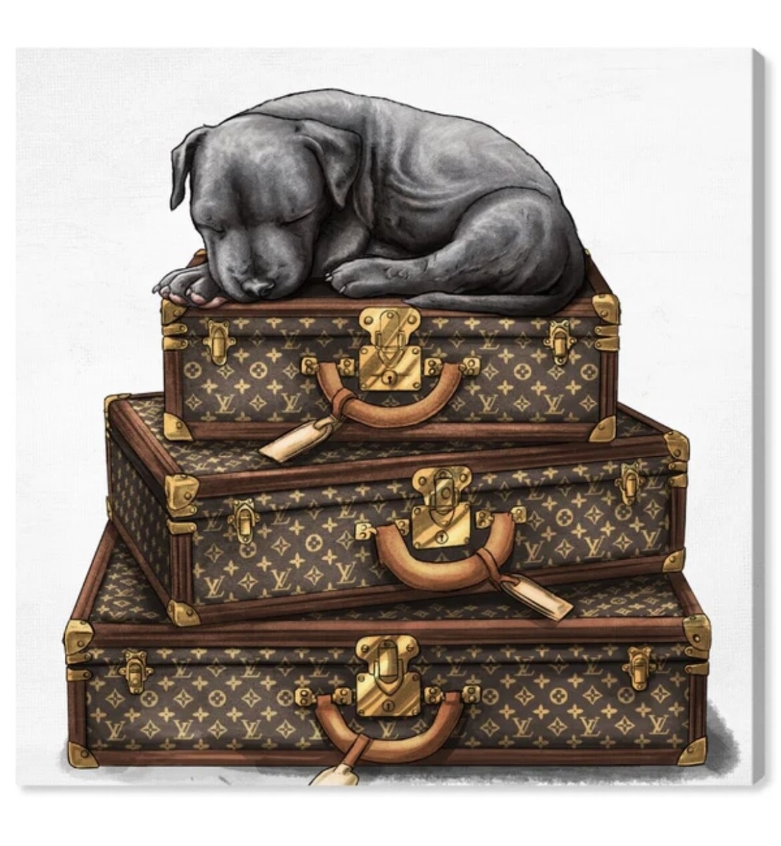 Oliver Gal X Pitbull Dog X Louis Vuitton Suitcase Wall Art Canvas