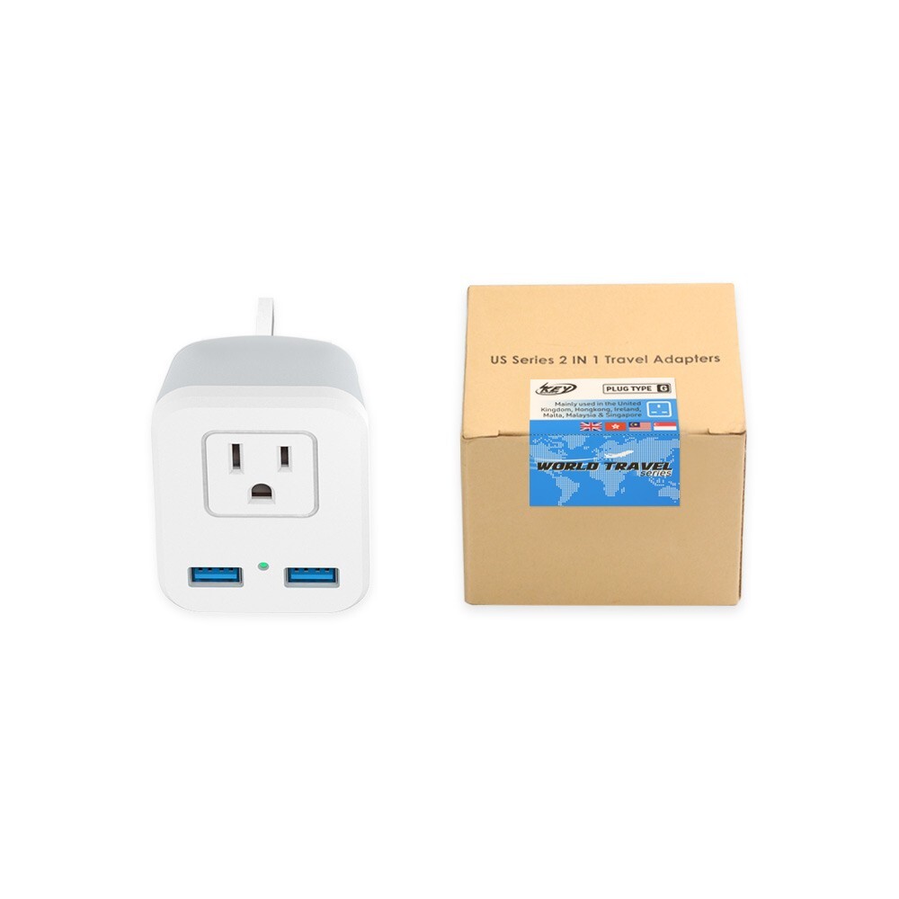 International Travel Plug with 2 USB, UK Ireland Hong Kong Power Adapter