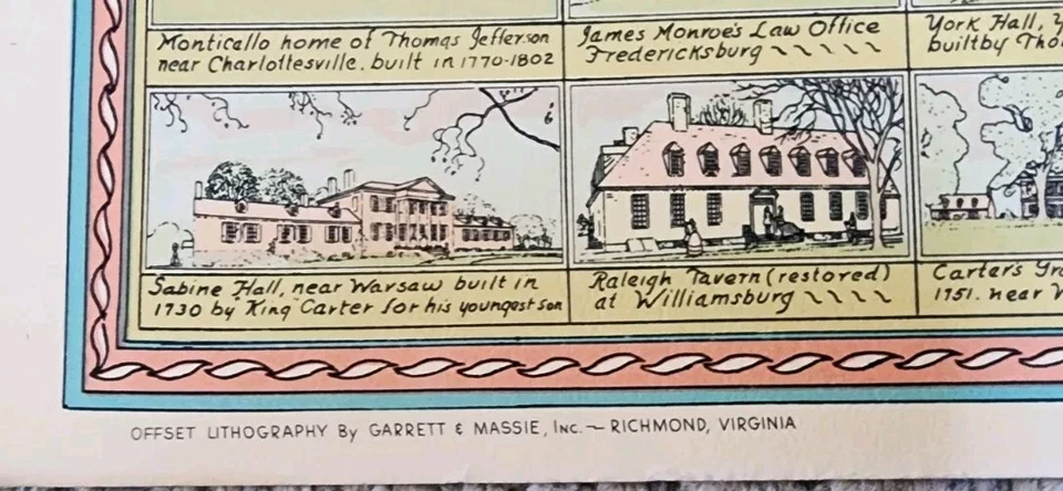 Mapa histórico pictórico vintage original 1930 VIRGINIA ¡Charles W Smith! 21 X 25 Foto 4 de 4