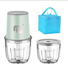 Rechargeable Cordless Food Processor & Chopper – 2 Glass Bowls (300ml & 600ml...