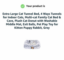Extra Large Gray Plush Cat Tunnel Bed w/ Washable Mat X004CHLRKZ