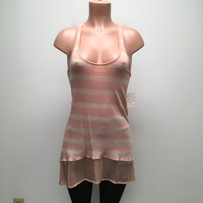 Free People Pink 'Peach Bud' Stripes Racerback Scoop Neck Tunic Tank Cover Up S
