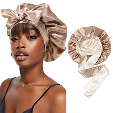 Satin Bonnet Silk Sleep Cap with Stretchy Tie Band for Curly Hair - Silk Hair Wr