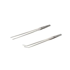 LGEGE 2pcs Long Handle Stainless Steel Straight and Curved Tweezers Silver