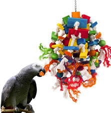 Large Parrot Toy - Multicolored Natural Wood Blocks Tearing Toys for Birds Sugge