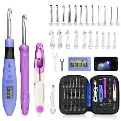 Digital Counting Crochet Hook Set with 22 Interchangeable Ergonomic Needles