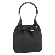 GUCCI Bamboo GG Canvas Shoulder Bag Black Silver 001 4033 Auth yk19021