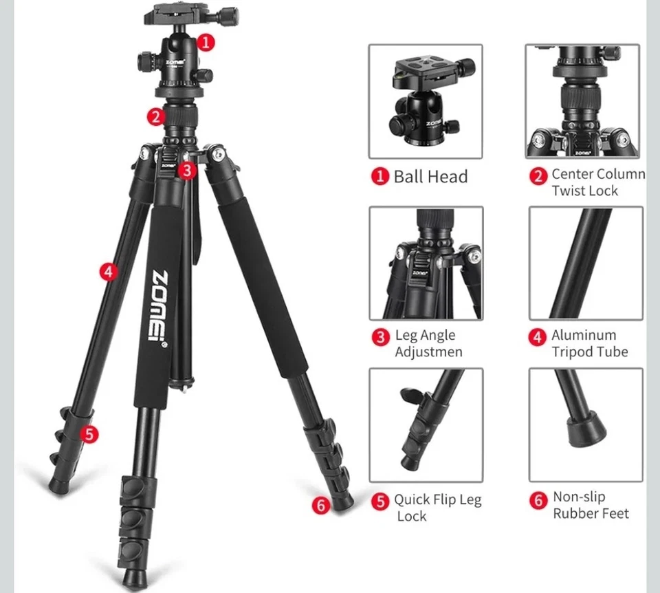 Trípode para cámara de 62,5"", trípode de viaje portátil de aluminio ligero y compacto Foto 2 de 4