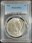 1923 Silver Peace Dollar graded MS63 by PCGS
