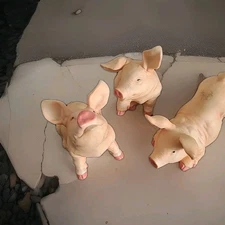 3 Playful Ceramic Pink Pig Piglet Realistic Figurine Rolling And All happy