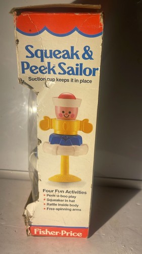 Fisher Price #415 Squeak & Peek Sailor 1983 completo en caja dañada nuevo - Imagen 2 de 4