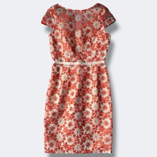 Muse Sheath Dress Women 4 Coral Ivory Floral Embroidered Lace Wedding 60’s Style