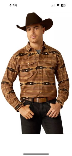 Ariat Herren Hobart Retro Fit Snap Langarm Hemd Medium Pine Bark Neu - Bild 3 von 12