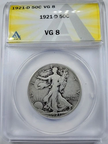 1921 D Liberty Walking Half Dollar VG 8 ANACS Silver 50c