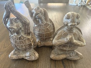 Turtle Yoga Figurines - Set Of 3 - Wood Finish