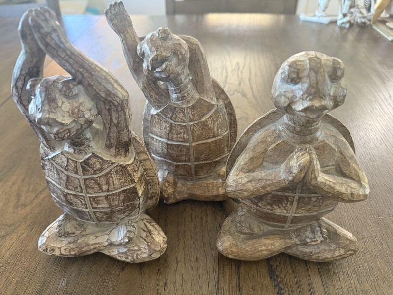 Turtle Yoga Figurines - Set Of 3 - Wood Finish