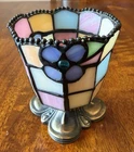 Vintage Partylite stained glass Hydrangea Floral Votive Holder 4”x3.25”