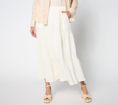 Studio Park X Amy Stran Regular Cotton Gauze Tiered Skirt Ivory XL New