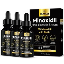 3 pk Beaueli 5% Minoxidil for Men Women, Hair Beard Growth, Regrowth, Unscented