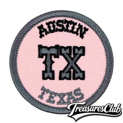 Austin Texas Embroidered Patch Light Pink/Gray Iron-On Sew-On Backpack Hat 3x3''