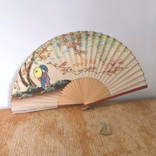 Vintage Asian Japanese Art Print Hand Folding Fan Fashion Decor