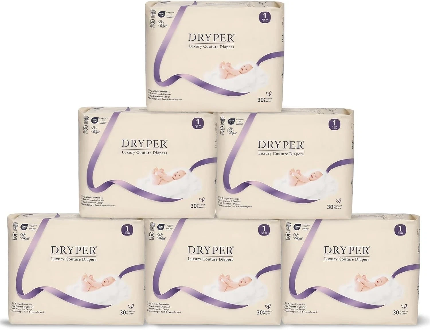 180ct Baby Diapers DRYPER "Luxury Couture Diapers" Newborn Size 1 (6-11 lbs) Inf