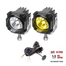 60W Motorcycle Auxiliary Lights with Wiring Harness, White and Yellow Spot