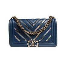 Chanel Blue Chevron PVC & Leather Medium Boy Flap Bag