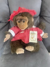 Hosung Monkey Chimp Plush Hand PUPPET Vintage New With Tags Red Outfit