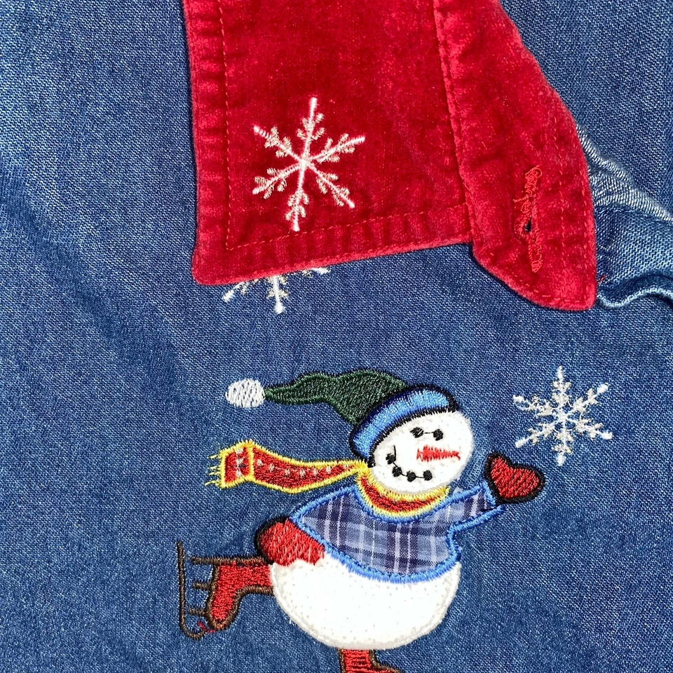 Blusa para mujer Bobbie Brooks estampado navideño cambray talla 26W azul rojo vacaciones Foto 3 de 4