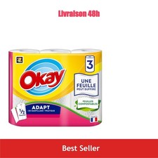 Okay Essuie-Tout Adapt Blanc - 3 Rouleaux - 60% Plus Absorbant