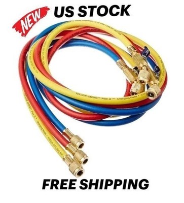 Yellow Jacket 29986 Plus II 1/4'' Hose with Compact Ball Valve, 72'' (Pack of 3)!