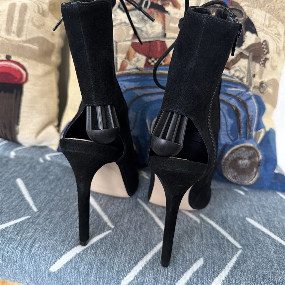 Steve Madden Mujer’s Kennee Negro Gamuza Cuero Con Cordones Talla 7.5 Abierto 4 pulgadas Tacón Foto 2 de 4