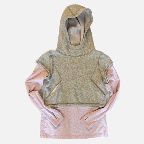 Ivivva Lululemon Girls Pullover Hooded Hoodie SZ 14 Gray Pink Layered Sweatshirt - Picture 9 of 9