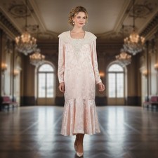 Vtg Ursula of Switzerland Dress Pink Floral Lace Long Slv Grandma Cottagecore