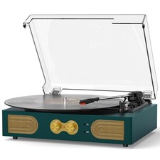 Vinyl Record Player with Built-in Speakers, Vintage 3-Speed Turntable, Bass/T...