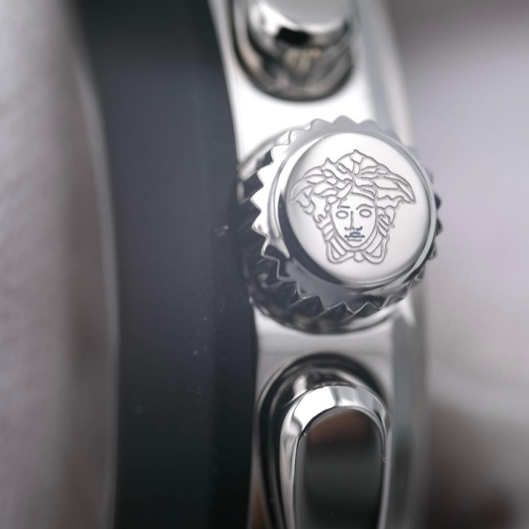 Versace Men's Chronograph Watch Silver Dial Black Rubber Bezel Stainless Steel U thumbnail 6