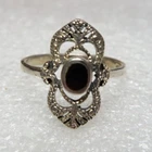 VINTAGE ART DECO STERLING SILVER BLACK ONYX INLAY RING ~ SIZE 6 ~ SIGNED: 925