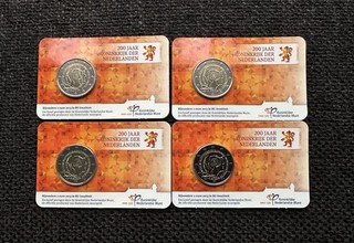 NEDERLAND 4x 2 EURO 2013 '200 JAAR KONINKRIJK' IM COINCARD.