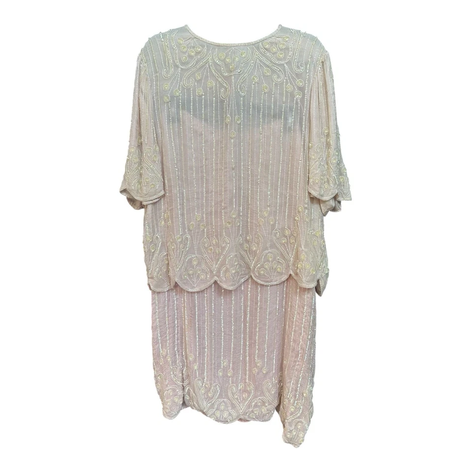 Conjunto Top y Falda Vintage SCALA 80 Rosa Seda Cuentas Lentejuelas 2 Piezas Talla XL Foto 4 de 4