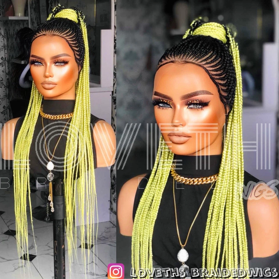 Se envía al día siguiente (ENVÍO 2 DÍAS) Peluca trenzada de encaje completo Cornrow, trenza negra sin nudos Foto 2 de 4