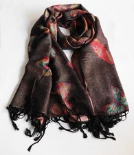 FASHION PASHMINA BUTTERFLY W GOLD SPARKLING NATURAL SOFT SHAWL SCARF WRAP/Black
