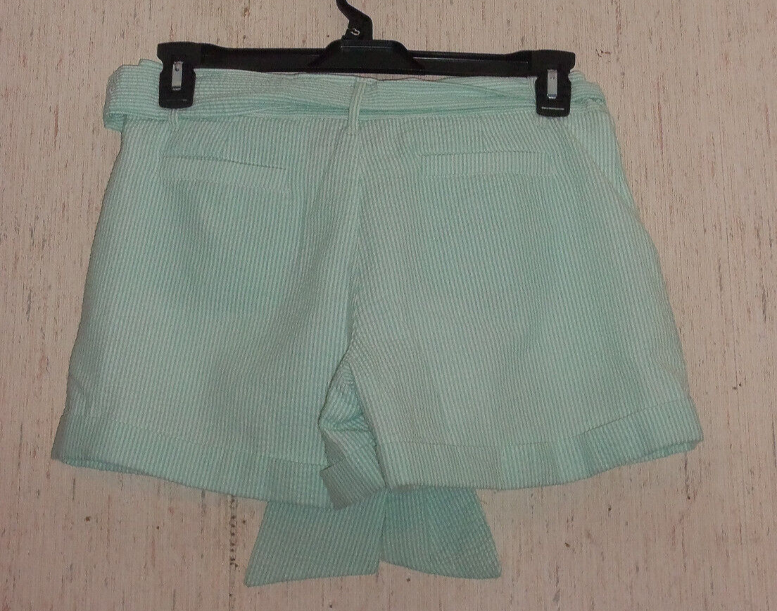 【COLOR iN ID】Winter low short pants NEW WOMENS Lauren Jean Co. GREEN & WHITE STRIPE SEERSUCKER
