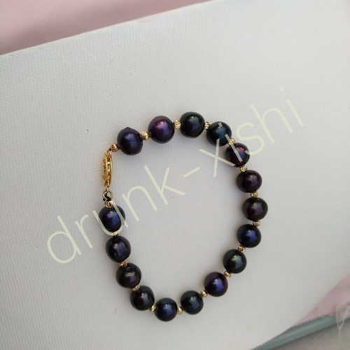 Natural Tahitian Black 9-10mm Pearl Bracelet 7.5-8" 14k Gold P - Picture 4 of 7