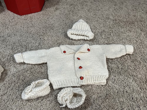 Girls Handmade Crochet Ladybug Jacket, Booties and 2 Hats - Picture 11 of 11