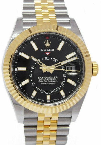 NEU Rolex Sky-Dweller schwarzes Zifferblatt 18k YG/Stahl Jubilee 42mm Uhr B/P '23 326933 - Bild 1 von 11