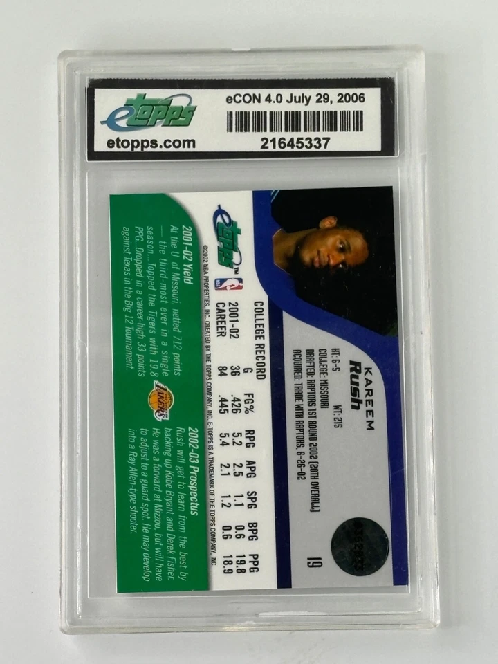 KAREEM RUSH 4/5 2002 E-TOPPS REFRACTOR E-CONVENCIÓN LOS ANGELES LAKERS CUBIERTA Foto 2 de 2