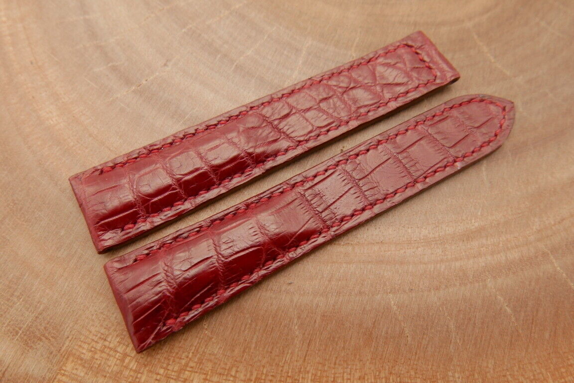 20mm/18mm Red Prune Genuine Crocodile Leather Deployment Strap for Omega