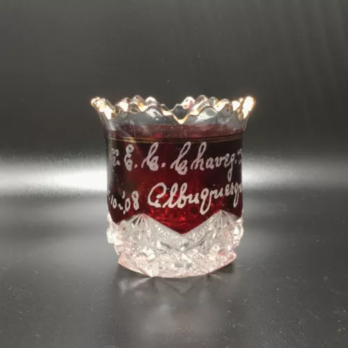 Antique Ruby Red Souvenir Glass Toothpick 1908 Albuquerque New Mexico Chavez