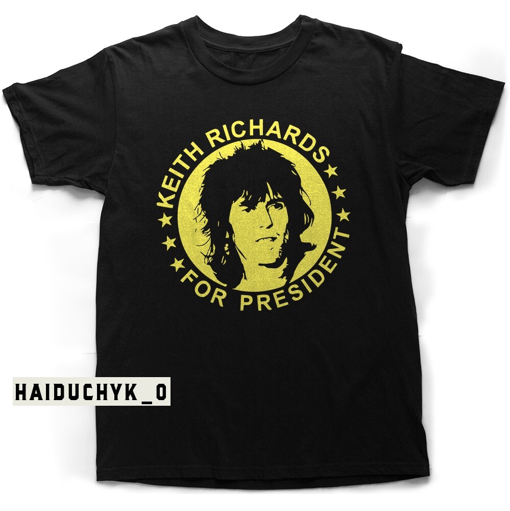 Keith Richards For President Yellow Logo Unisex Black T-shirt Size S-5XL